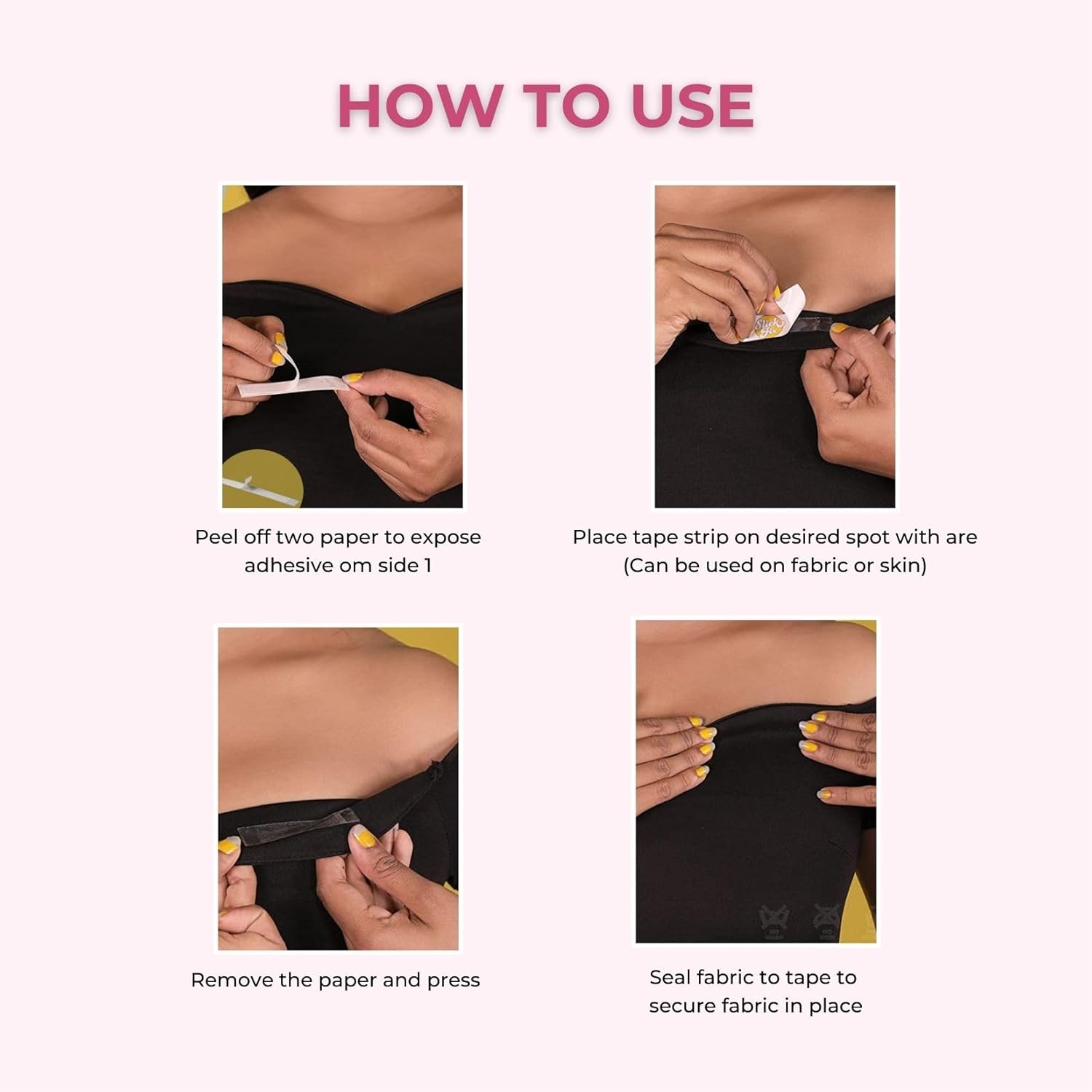 SlickFix Fashion Dressing Tape Trial Pack (Pack of 18) Invisible Double-sided Body Tape (Fabric and Skin Friendly) Strong Adhesive for all day use | Transparent - Image 6
