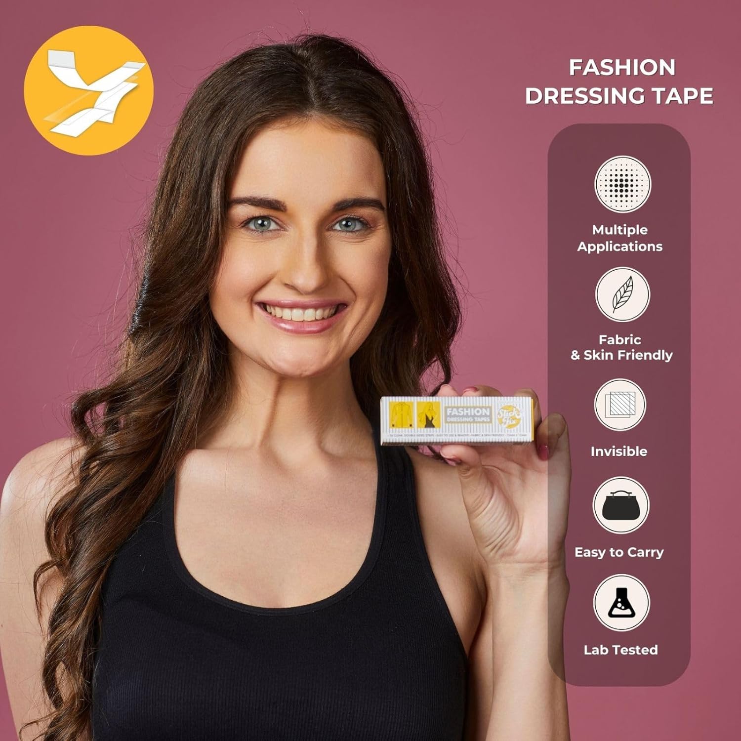 SlickFix Fashion Dressing Tape Trial Pack (Pack of 18) Invisible Double-sided Body Tape (Fabric and Skin Friendly) Strong Adhesive for all day use | Transparent - Image 3